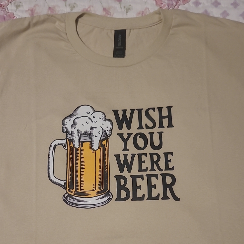 Gildan Beige 'Wish You Were Beer' Graphic Tee